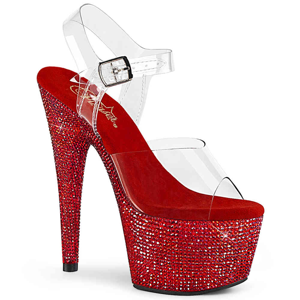 Pleaser - BEJEWELED708DM Sandaal met enkelband, Paaldans schoenen - Paaldans schoenen - Rood/Transparant